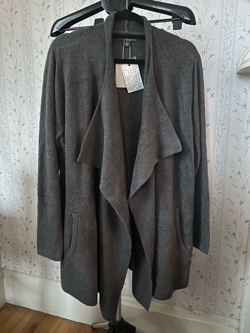 Barefoot Dreams CozyChic Lite Gray Open-Front Waterfall Cardigan